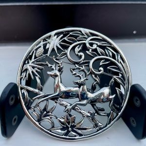 Vintage Sarah Coventry Running Deers Brooch Elegant Christmas Party Pin Woodland